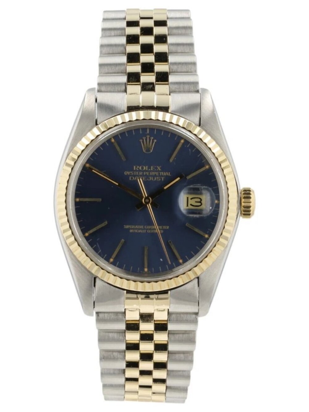 Rolex Datejust Blue Dial 18k Yellow Gold & Steel 36mm Automatic Mens Watch 16013